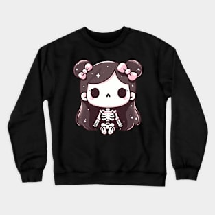 Cute Kawaii Style Halloween Skeleton Girl | Halloween Cute Design for Girls Crewneck Sweatshirt